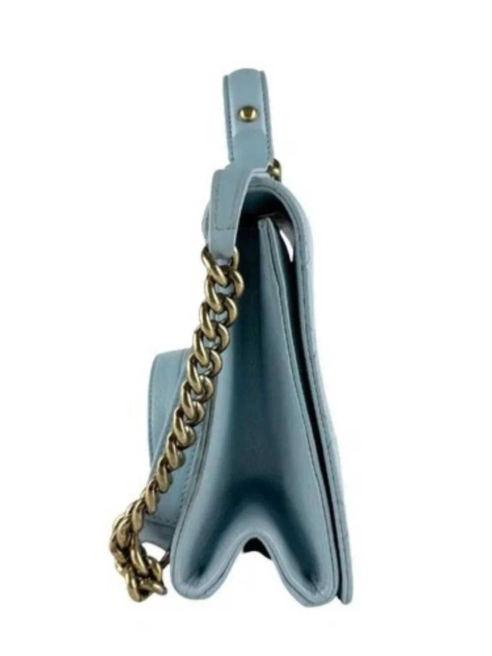 Auth CHANEL Rita Handbag Shoulder Bag Blue/Gold Leather/Metal - z9592